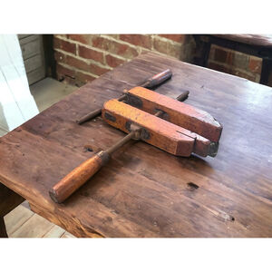 Antique Screw Clamp and Wood Metal by Handy Mfg Co. Aged Patina Industrial